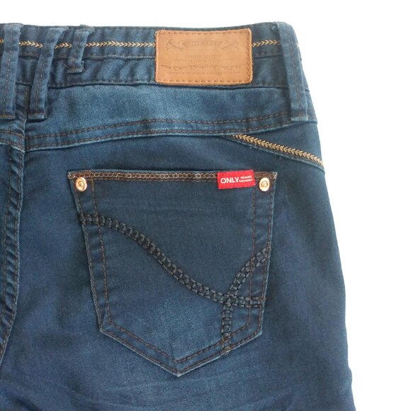 ONLY Women's Size 28 Skinny Blue Jeans Contrast Stitch Embroidered Studded Boho - Picture 6 of 10